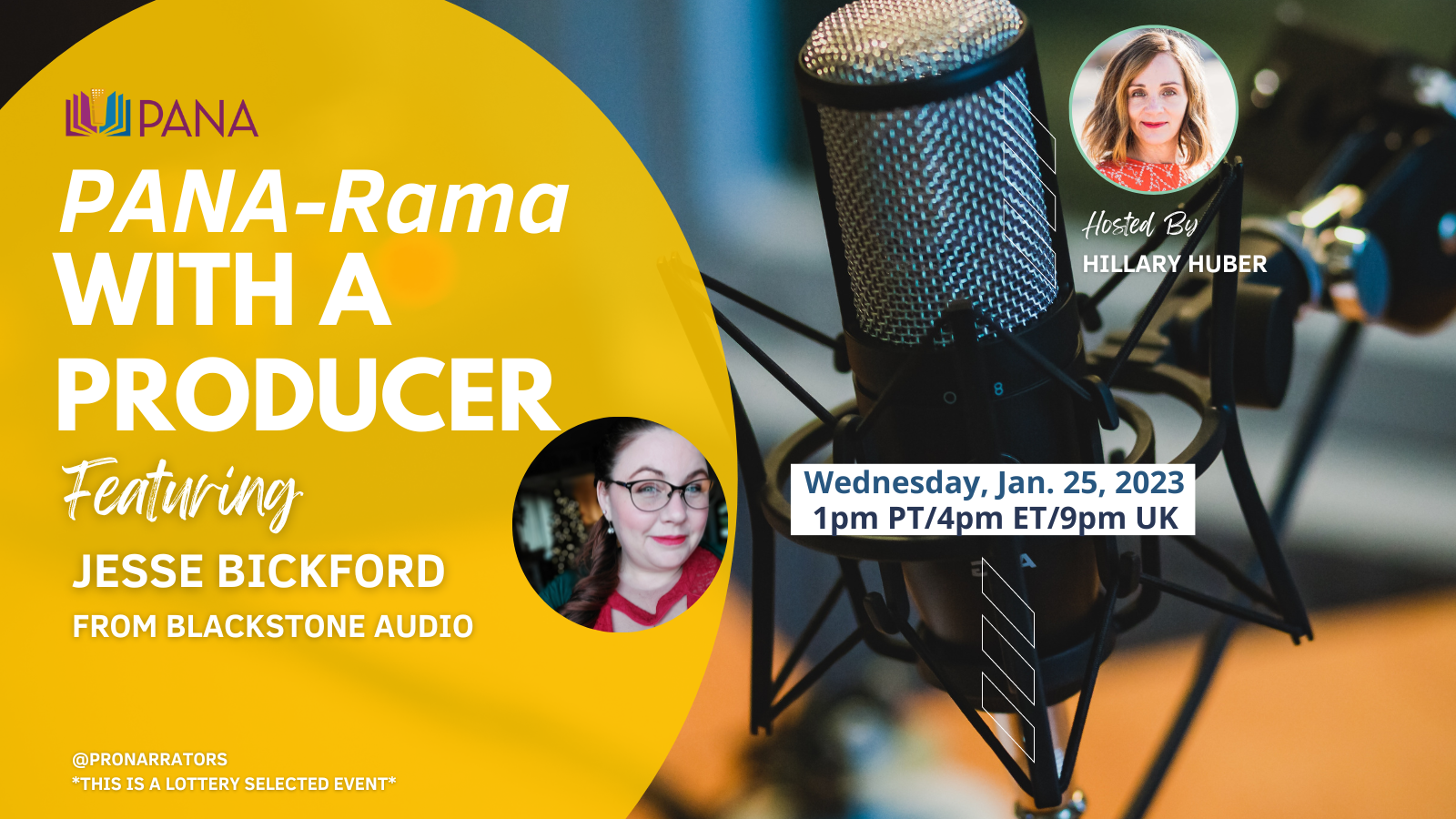 PANA-Rama with a Producer graphic featuring Jesse Bickford of Blackstone Audio on Jan 25, 2023 at 1 pm PT / 4pm ET / 9pm UK.